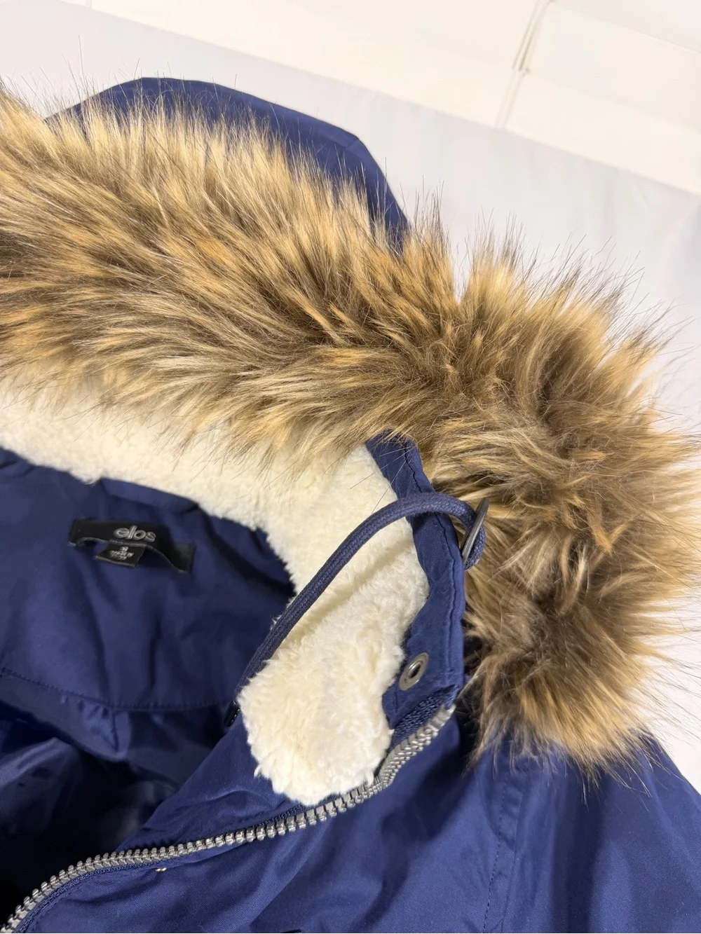 Ellos Women's Navy Parka Coat with Faux Fur Trim